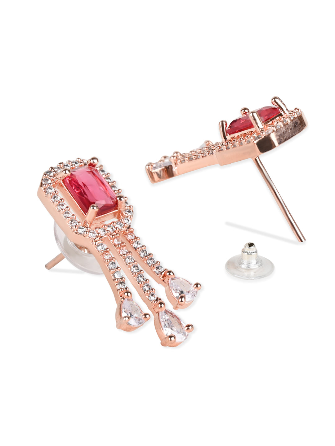 Women's Valentine'S Special 18K Rose Gold Plated Red Cz & American Diamond Beautiful Studs Earrings (E3067R)