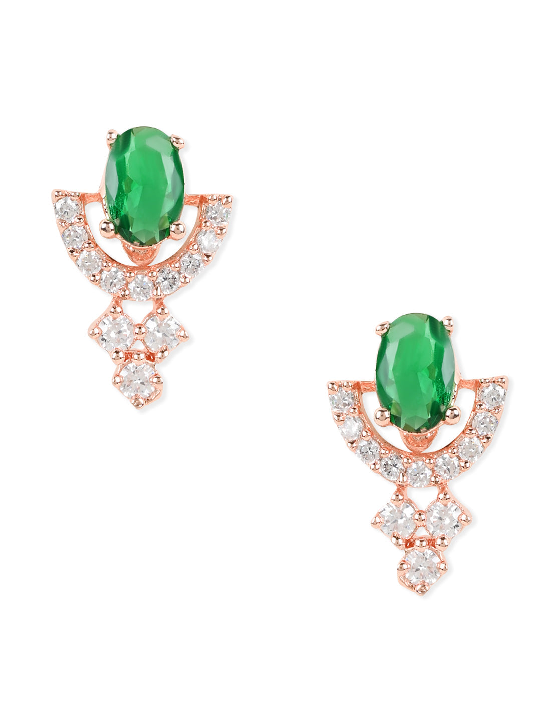 Women's Valentine'S Special 18K Rose Gold Plated Green Cz & American Diamond Beautiful Studs Earrings (E3068G)