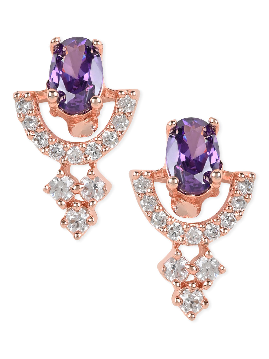 Women's Valentine'S Special 18K Rose Gold Plated Purple Cz & American Diamond Beautiful Studs Earrings (E3068Pu)