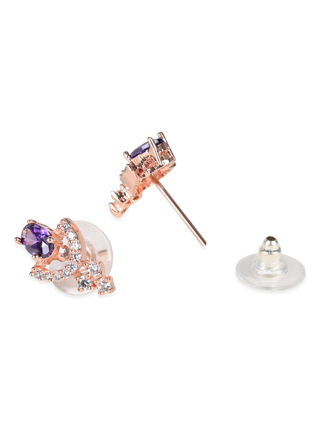 Women's Valentine'S Special 18K Rose Gold Plated Purple Cz & American Diamond Beautiful Studs Earrings (E3068Pu)