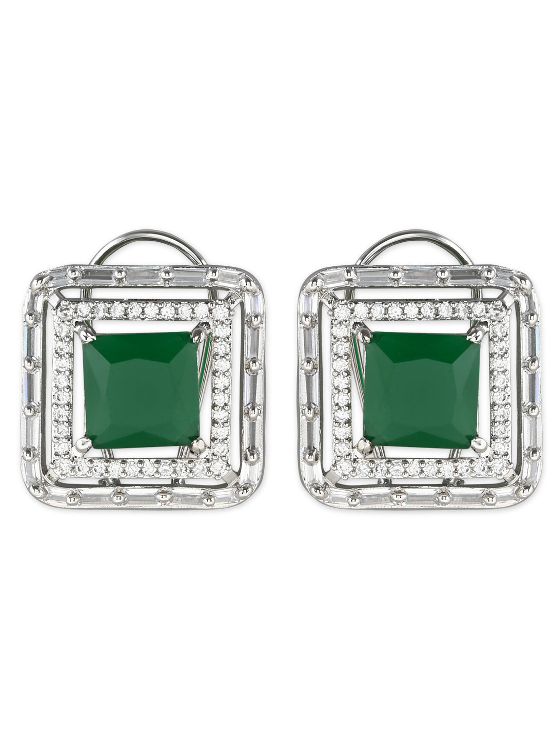 Women's Silver Plated Glittering Crystal Ad Stone Studs Earrings (E3071Zg)