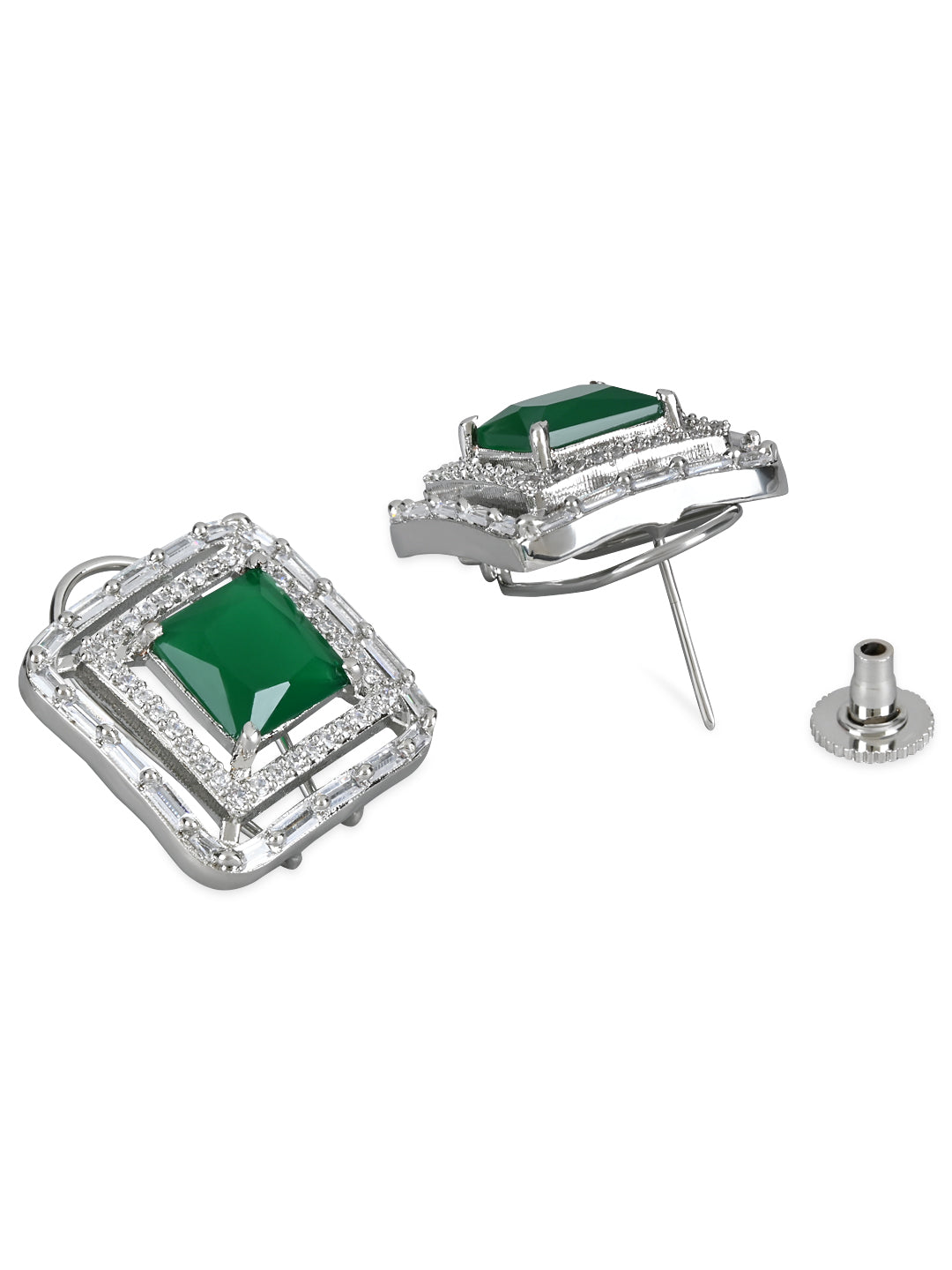 Women's Silver Plated Glittering Crystal Ad Stone Studs Earrings (E3071Zg)