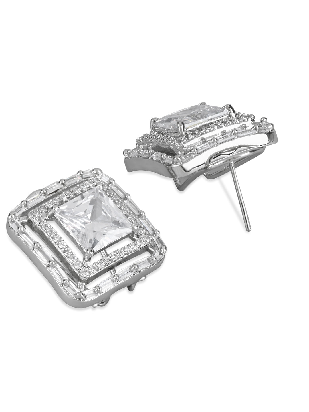 Women's Silver Plated Glittering Crystal Ad Stone Studs Earrings (E3071Zg)