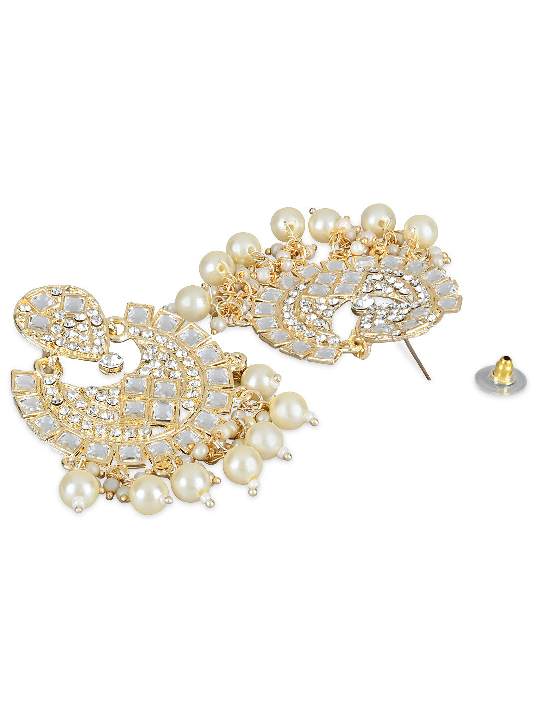 Women's 18K Gold Plated Intricately Designed Traditional Chandbali Earrings Glided With Kundans & Pearls (E3077W)