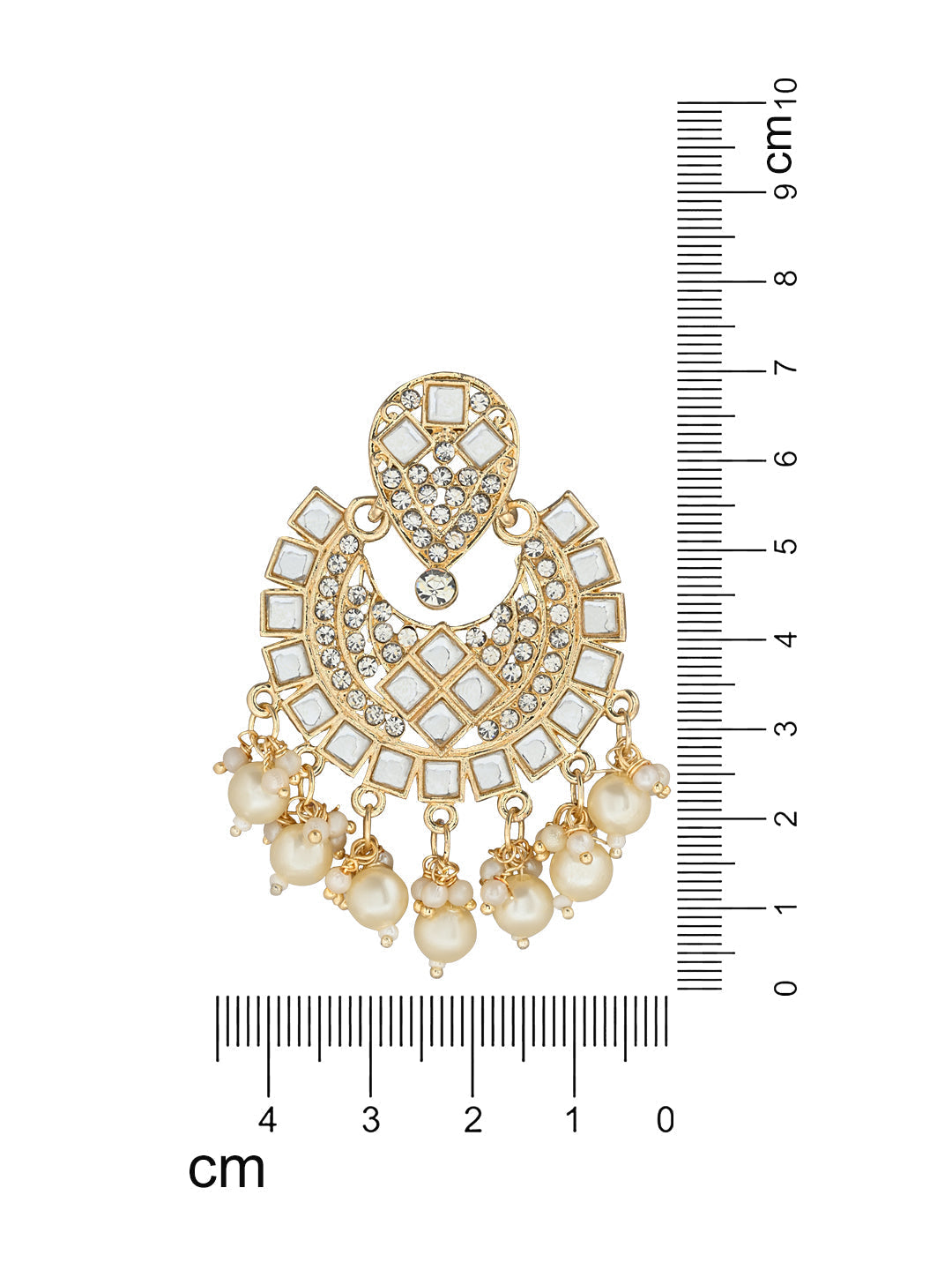 Women's 18K Gold Plated Intricately Designed Traditional Chandbali Earrings Glided With Kundans & Pearls (E3077W)