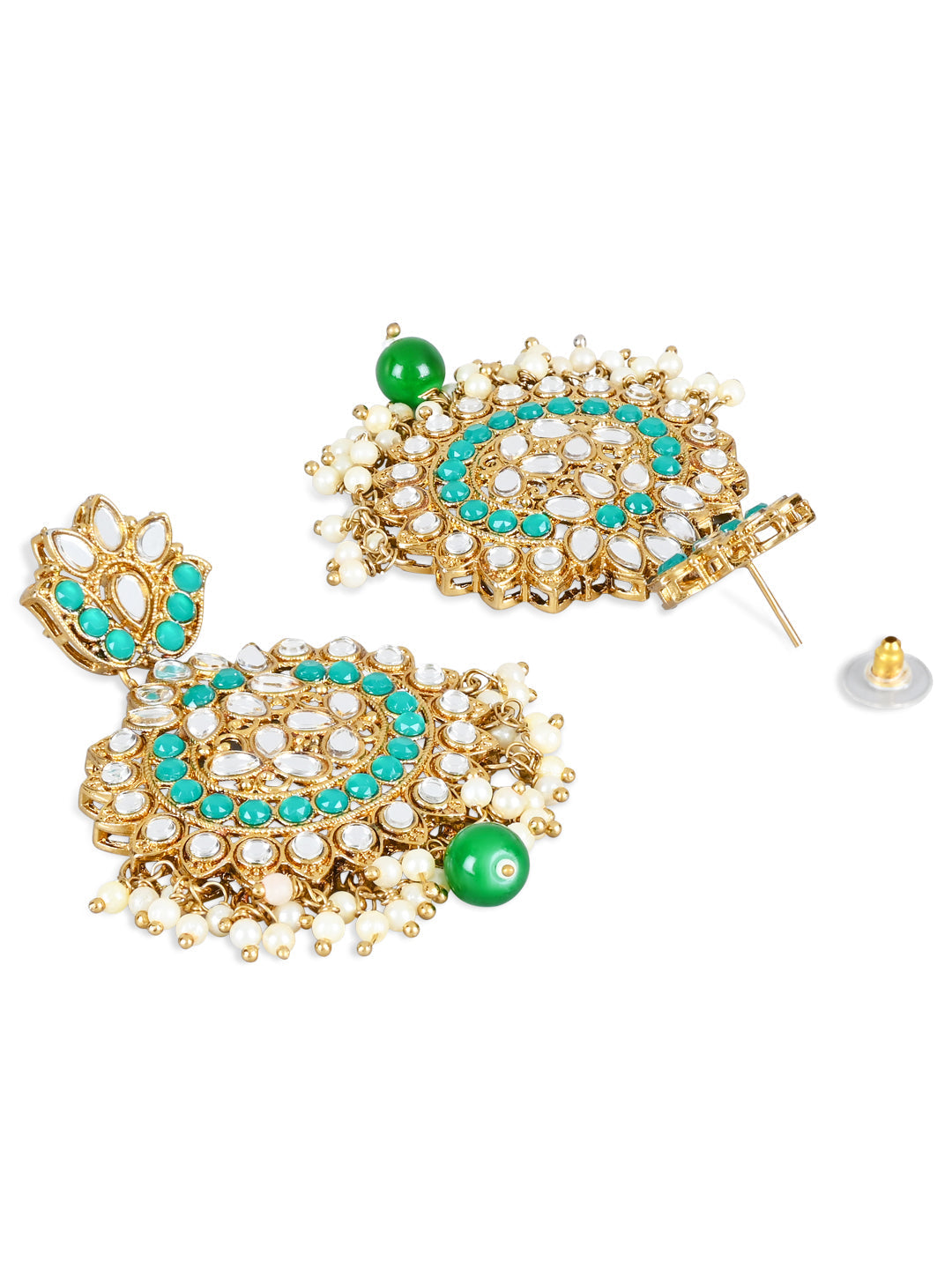 Women's 18K Gold Plated Traditional Kundan & Stone Studded Chandbali Earrings (E3078G)