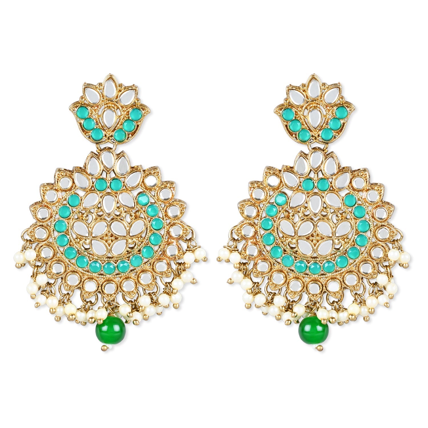 Women's 18K Gold Plated Traditional Kundan & Stone Studded Chandbali Earrings (E3078G)