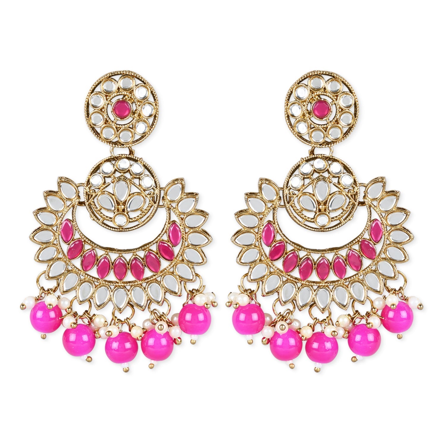 Women's 18K Gold Plated Traditional Kundan & Stone Studded Chandbali Earrings (E3079Q)