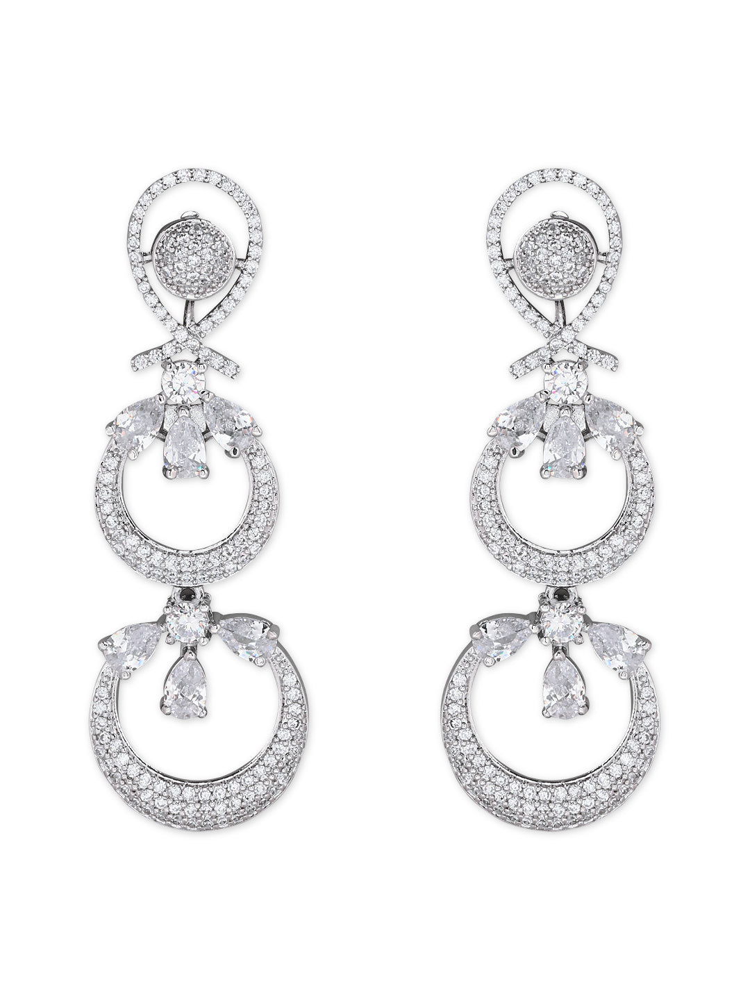 Women's Silver Plated Glittering Crystal Ad Stone Studs Earrings (E3071Zg)