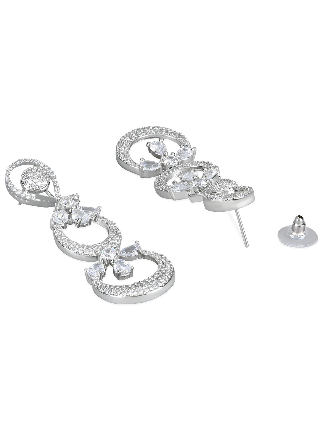 Women's Silver Plated Glittering Crystal Ad Stone Studs Earrings (E3071Zg)