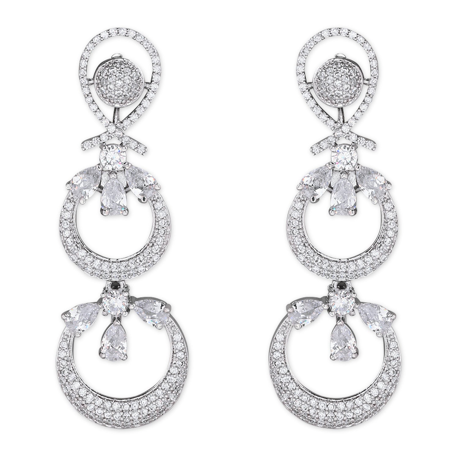 Women's Silver Plated Glittering Crystal Ad Stone Studs Earrings (E3071Zg)