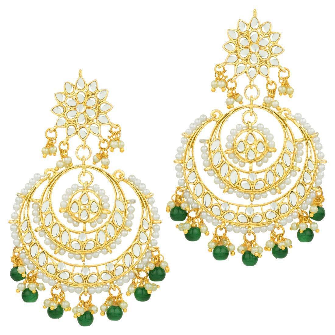 Women's  Green Gold Plated Alloy Traditional Handcrafted Beaded Big Chandbali Earrings
