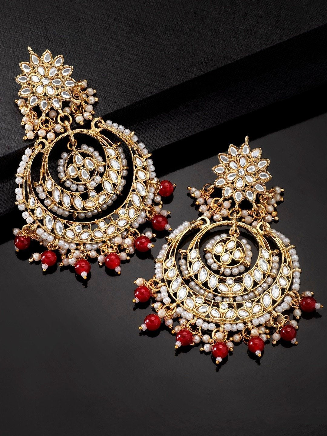Women's  Gold Plated Alloy Red Kundan Stones Earrings