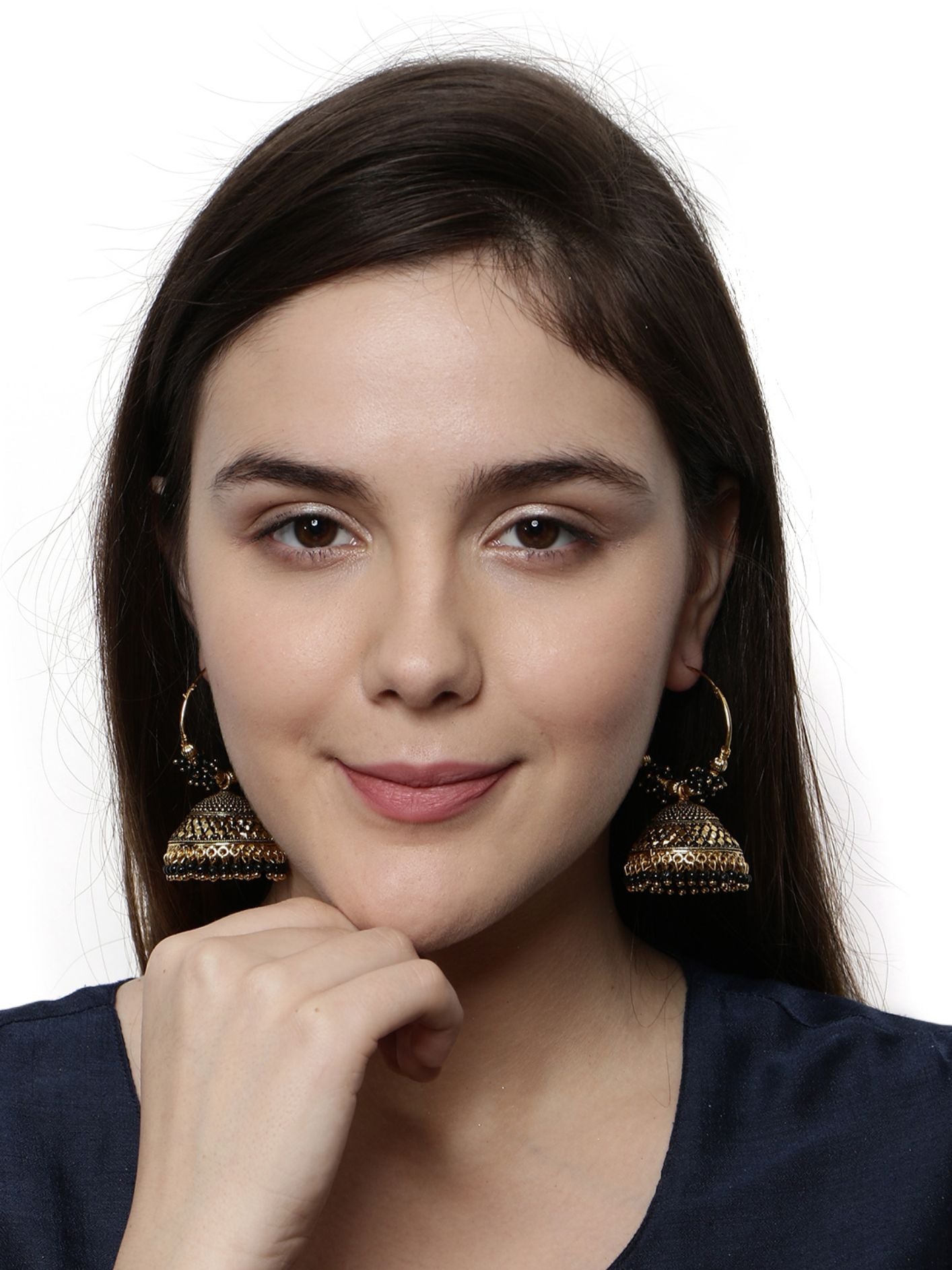 Women's Black & Gold-Plated Enamelled Dome Shaped Jhumkas