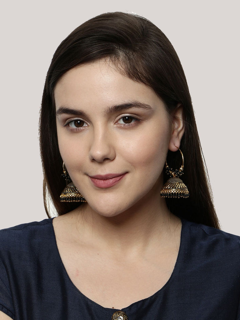 Women's Black & Gold-Plated Enamelled Dome Shaped Jhumkas