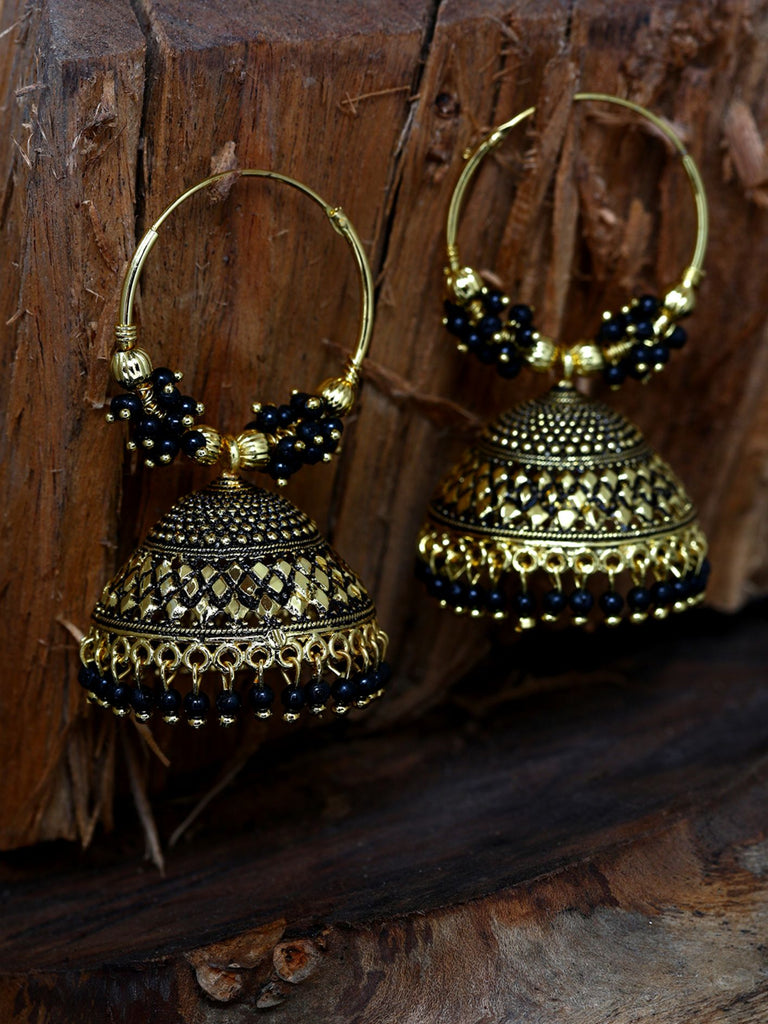 Women's Black & Gold-Plated Enamelled Dome Shaped Jhumkas