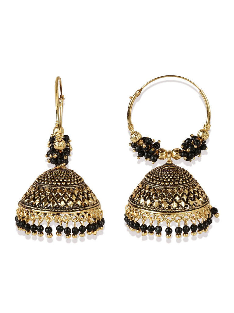 Women's Black & Gold-Plated Enamelled Dome Shaped Jhumkas