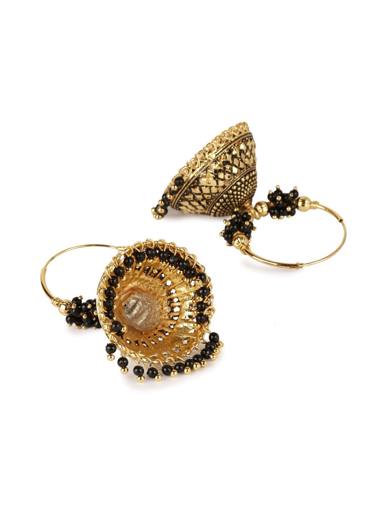 Women's Black & Gold-Plated Enamelled Dome Shaped Jhumkas