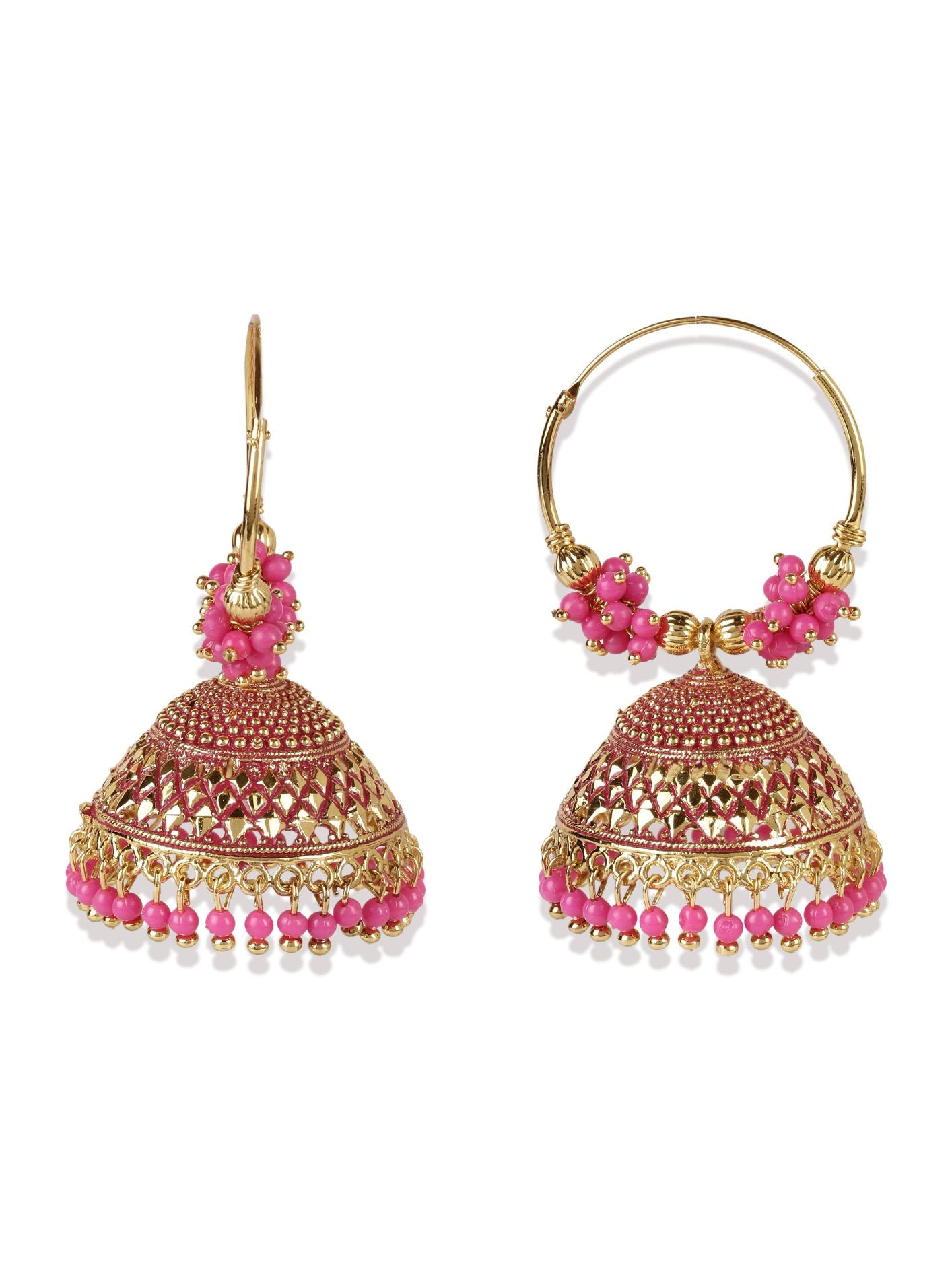 Women's Pink & Gold-Plated Enamelled Dome Shaped Jhumkas