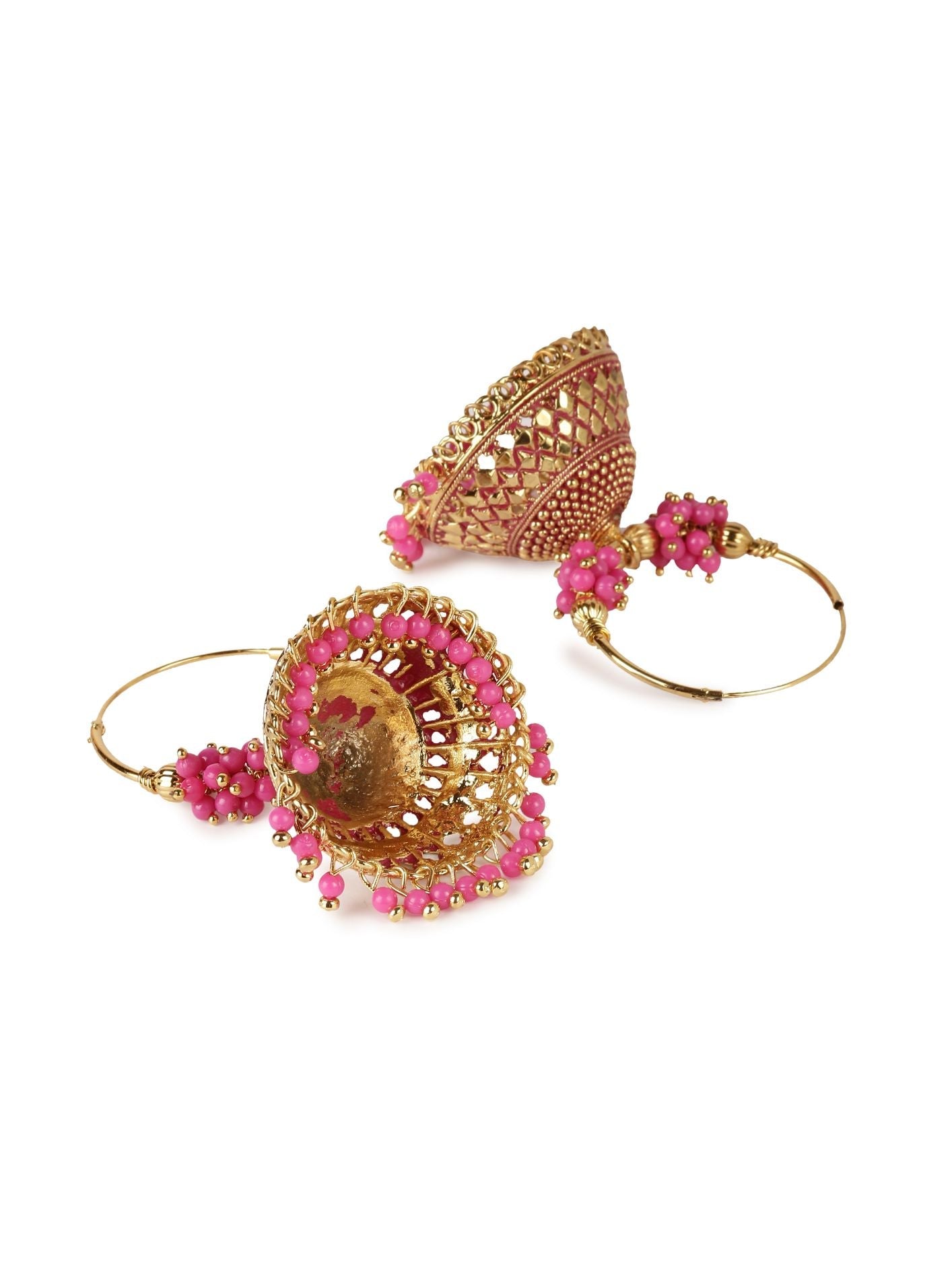 Women's Pink & Gold-Plated Enamelled Dome Shaped Jhumkas