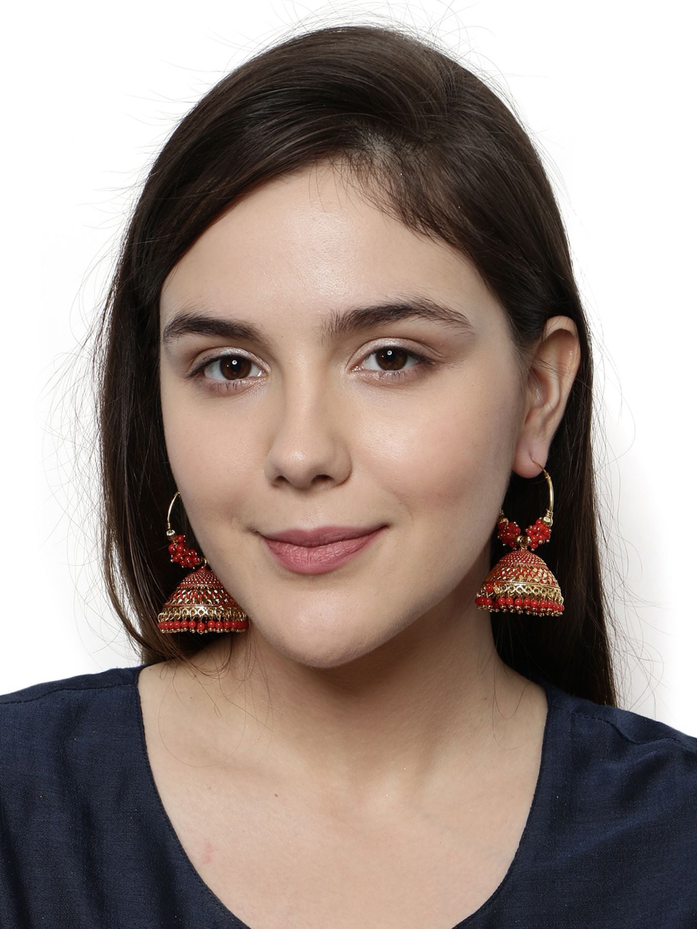 Women's Red & Gold-Plated Enamelled Dome Shaped Jhumkas