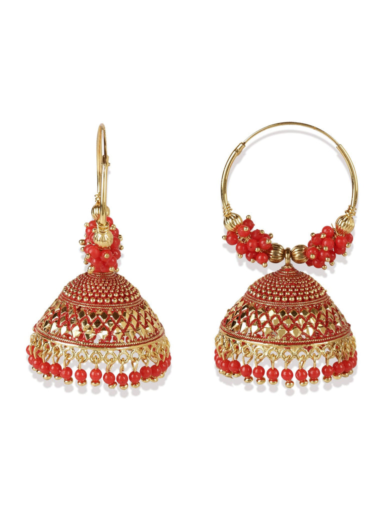 Women's Red & Gold-Plated Enamelled Dome Shaped Jhumkas