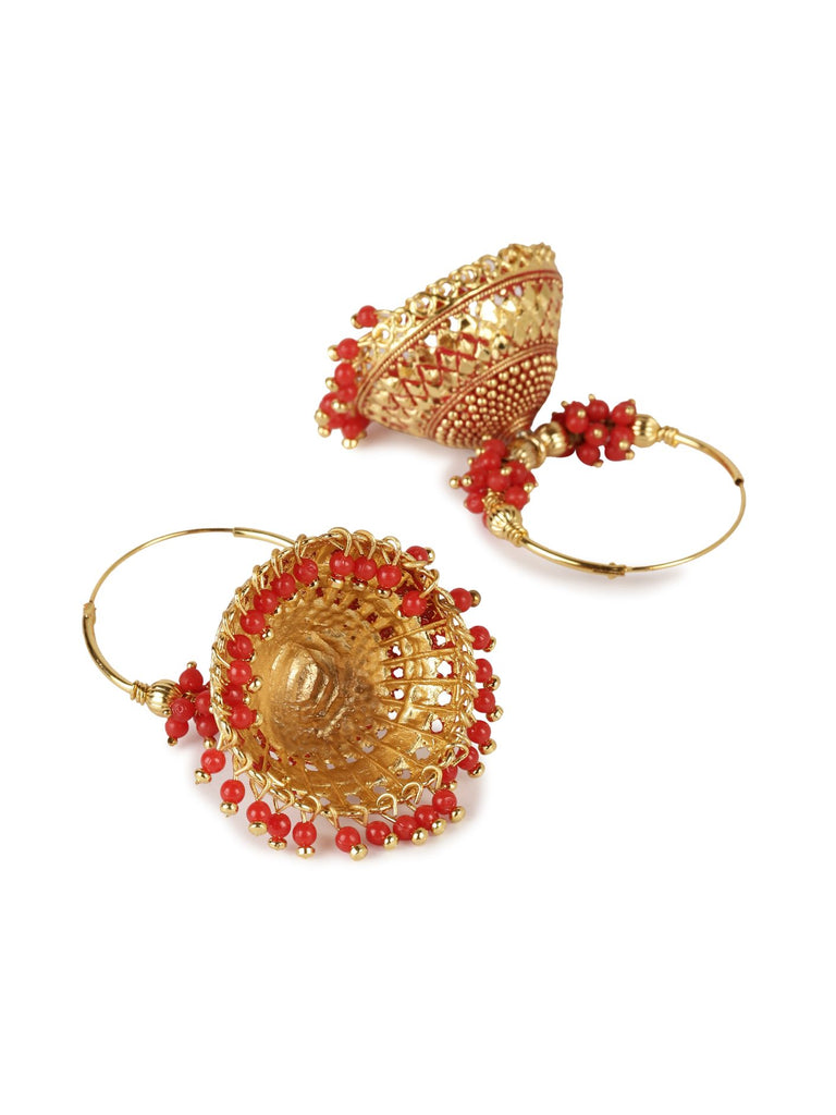 Women's Red & Gold-Plated Enamelled Dome Shaped Jhumkas
