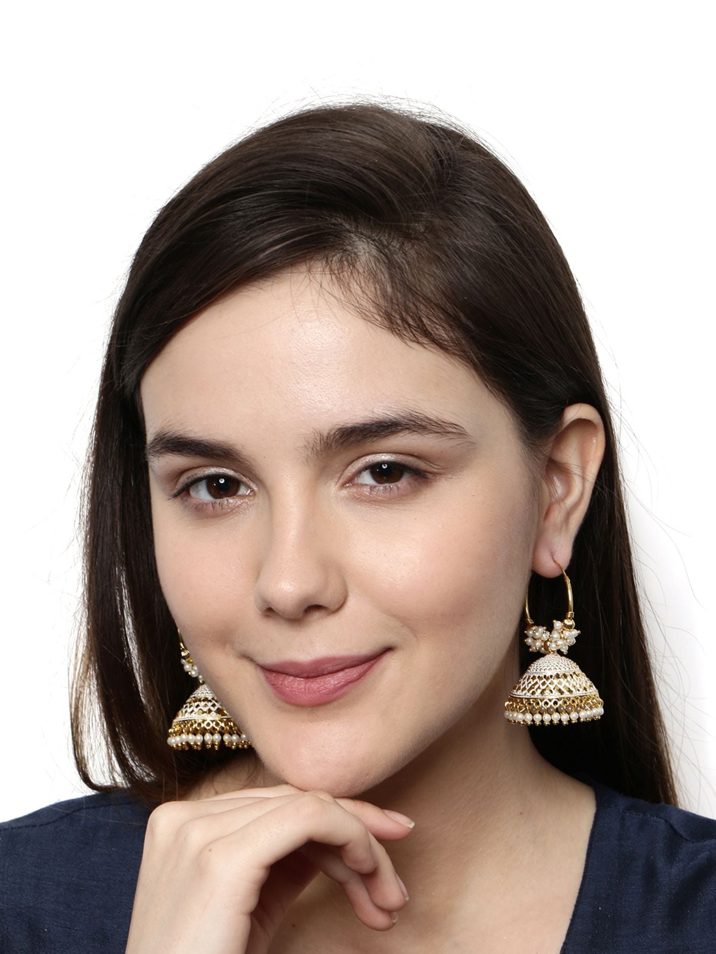 Women's White & Gold-Plated Enamelled Dome Shaped Jhumkas
