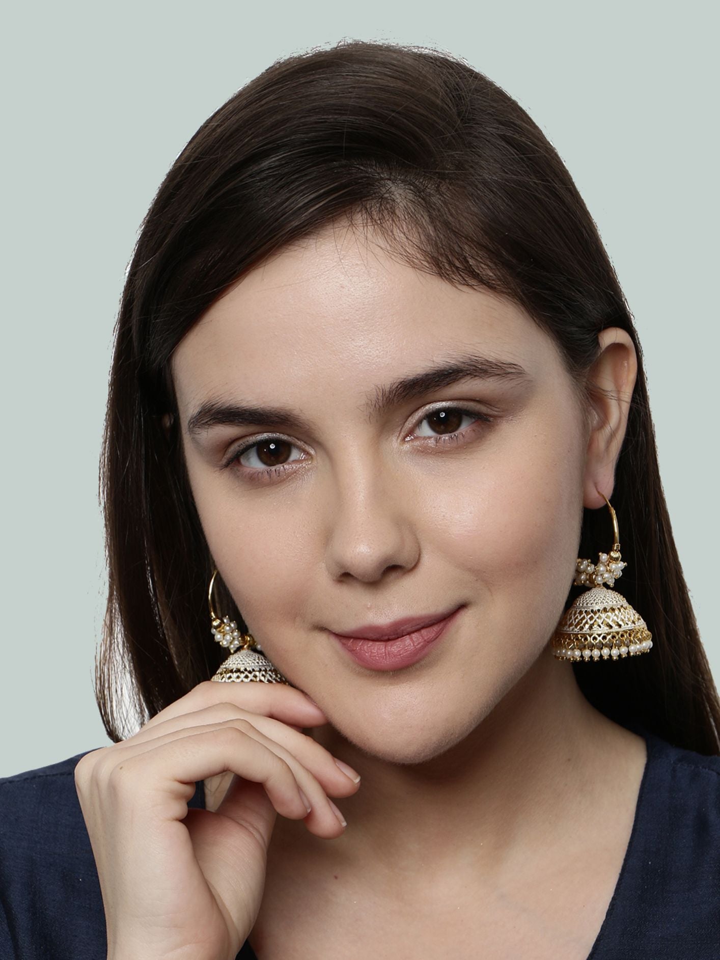 Women's White & Gold-Plated Enamelled Dome Shaped Jhumkas