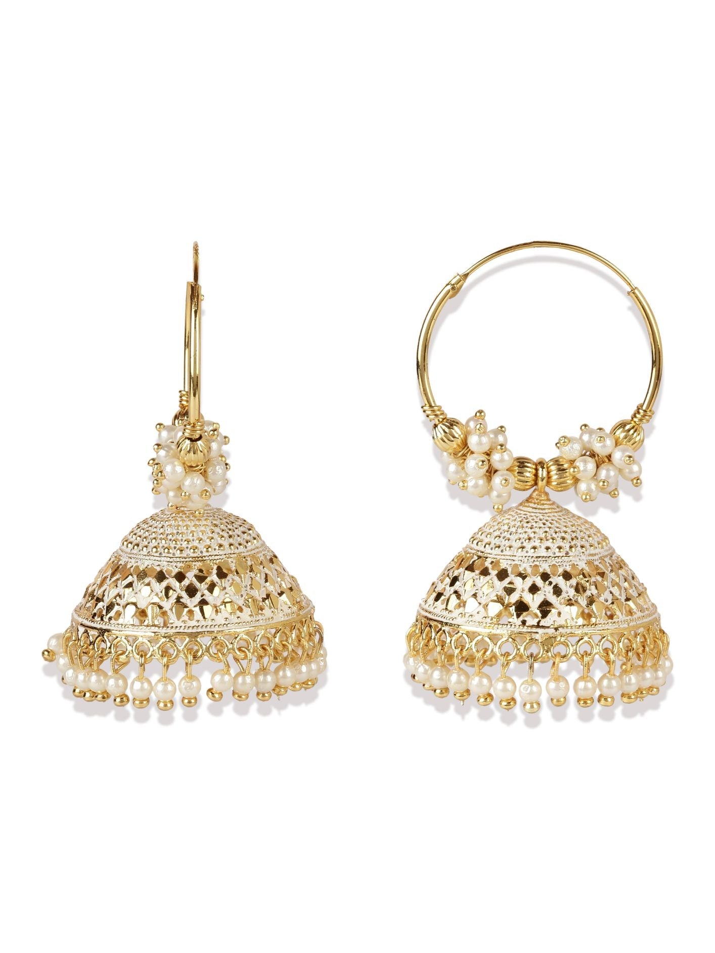 Women's White & Gold-Plated Enamelled Dome Shaped Jhumkas