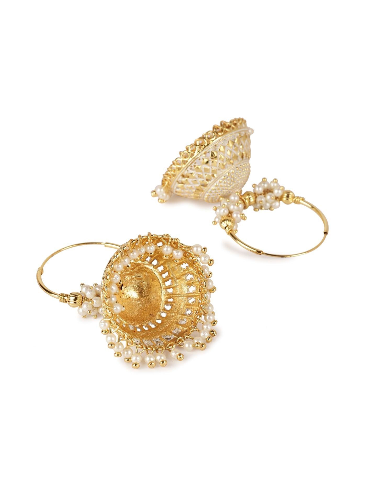 Women's White & Gold-Plated Enamelled Dome Shaped Jhumkas
