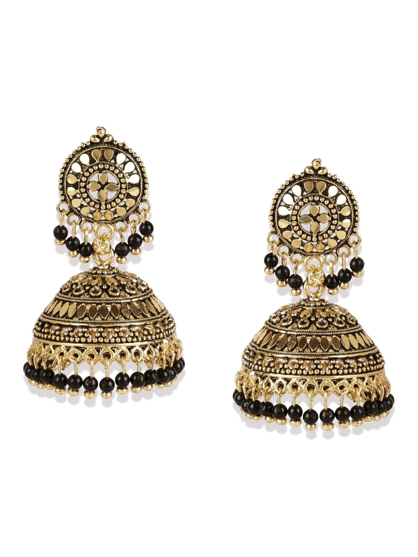 Women's Gold Plated & Black Enamelled Dome Shaped Jhumkas