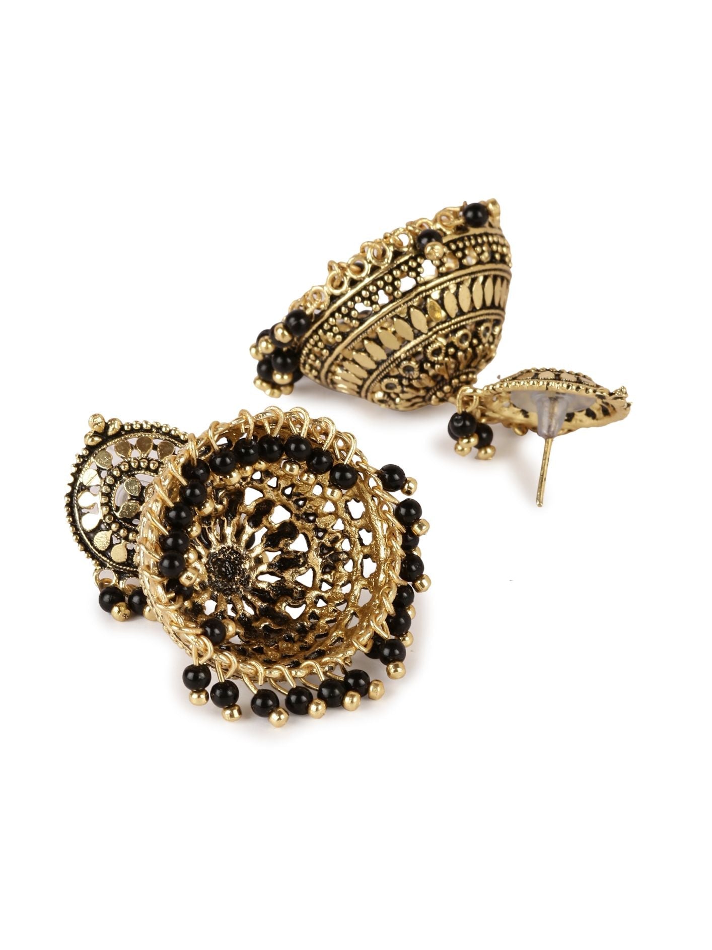 Women's Gold Plated & Black Enamelled Dome Shaped Jhumkas