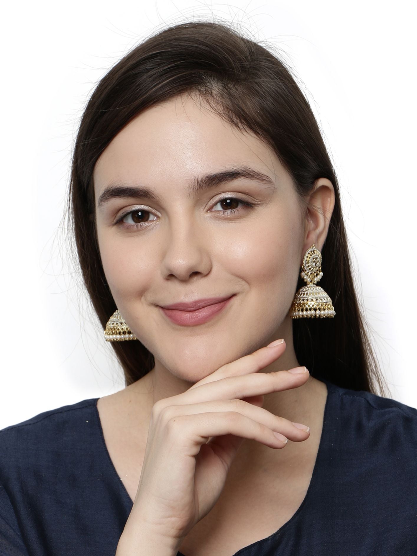 Women's Gold Plated & White Enamelled Dome Shaped Jhumkas
