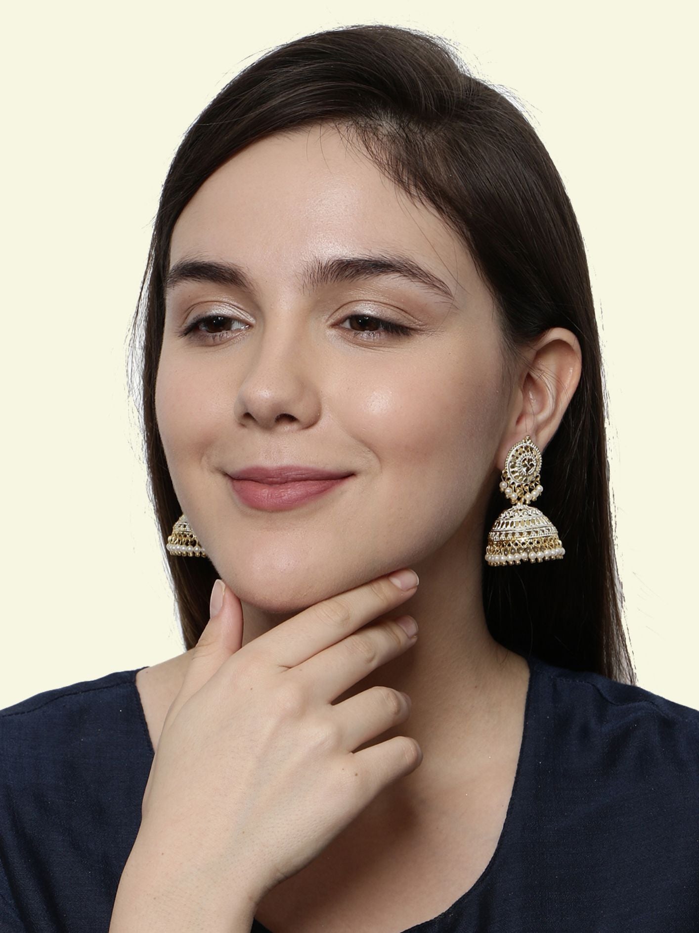 Women's Gold Plated & White Enamelled Dome Shaped Jhumkas