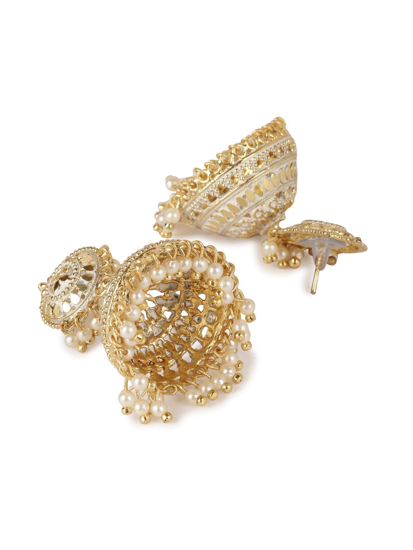Women's Gold Plated & White Enamelled Dome Shaped Jhumkas