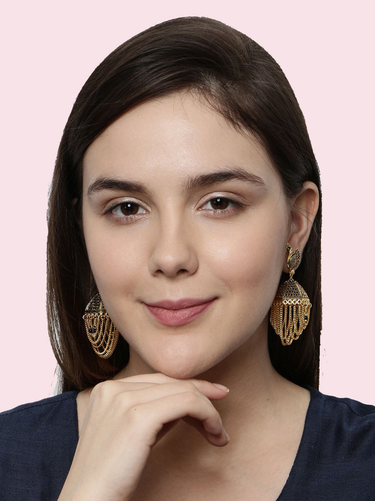 Women's Gold Plated & Black Enamelled Peacock Shaped Jhumkas