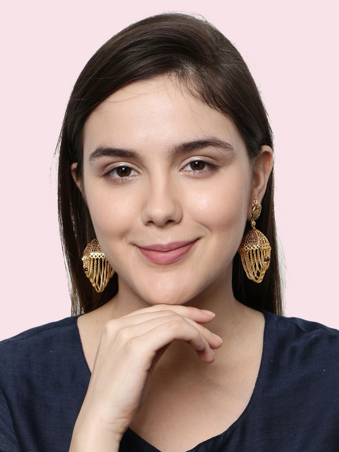 Women's Gold Plated & Maroon Enamelled Peacock Shaped Jhumkas