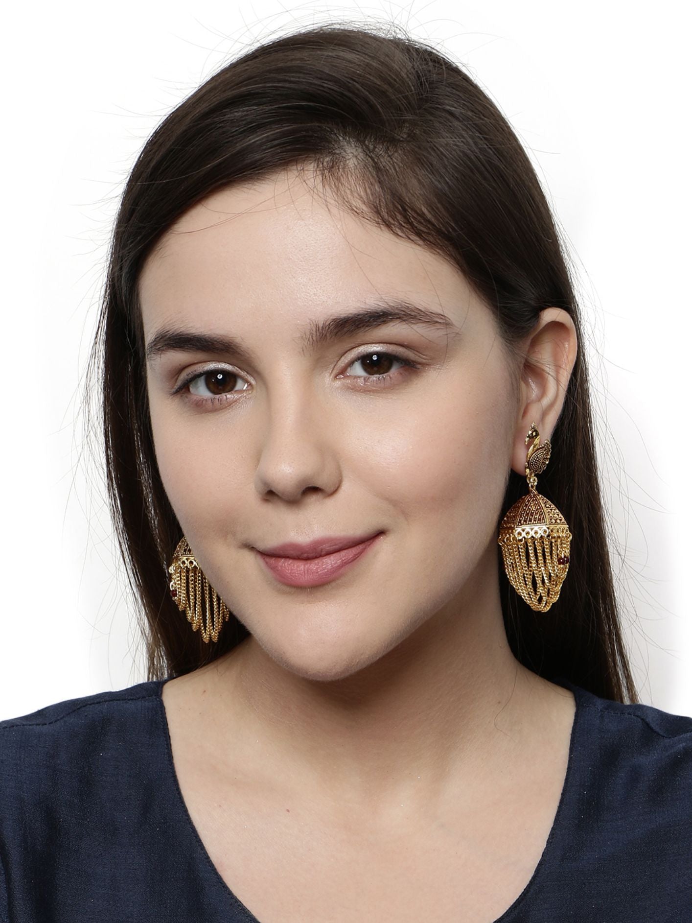 Women's Gold Plated & Maroon Enamelled Peacock Shaped Jhumkas