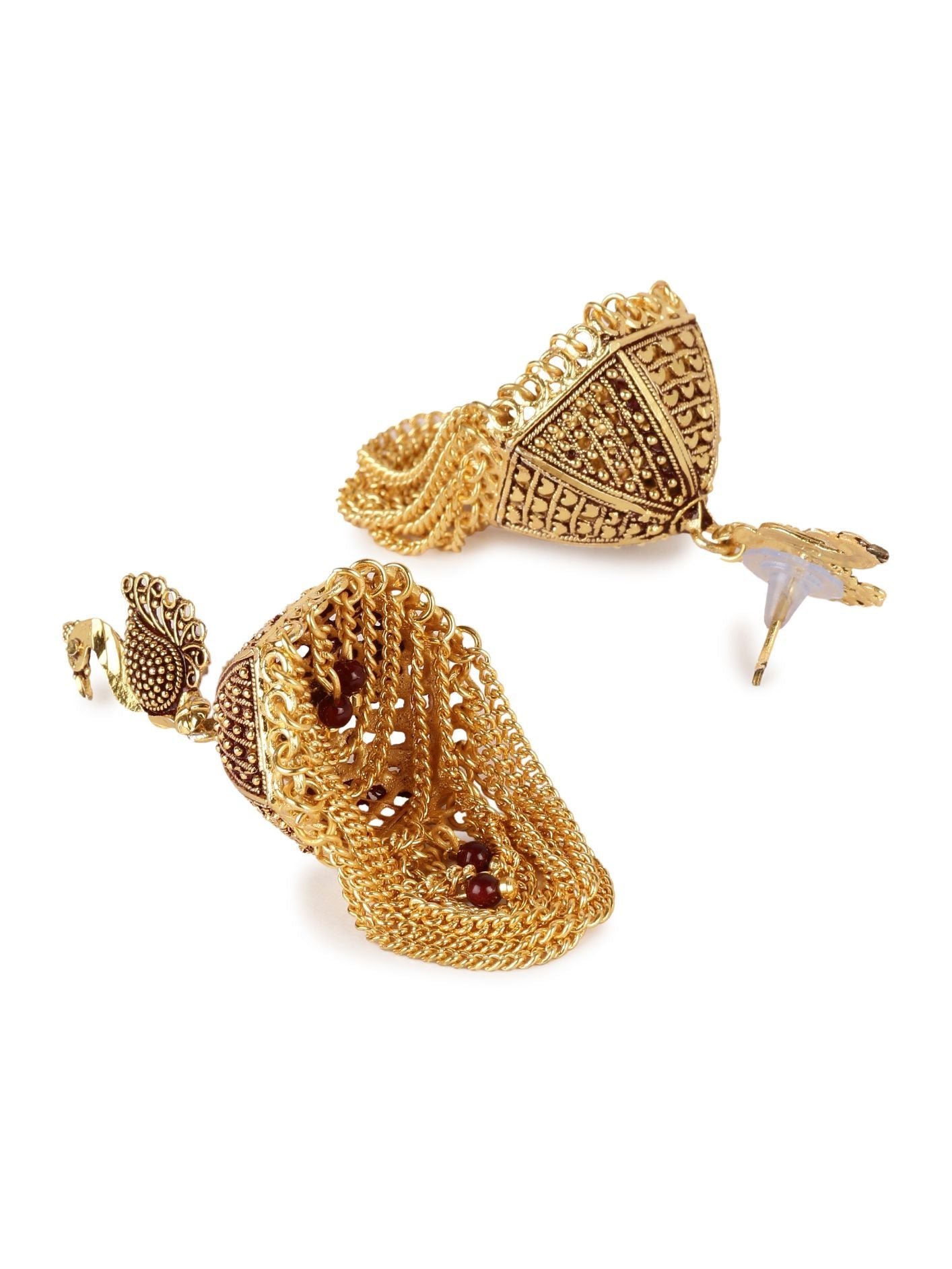 Women's Gold Plated & Maroon Enamelled Peacock Shaped Jhumkas