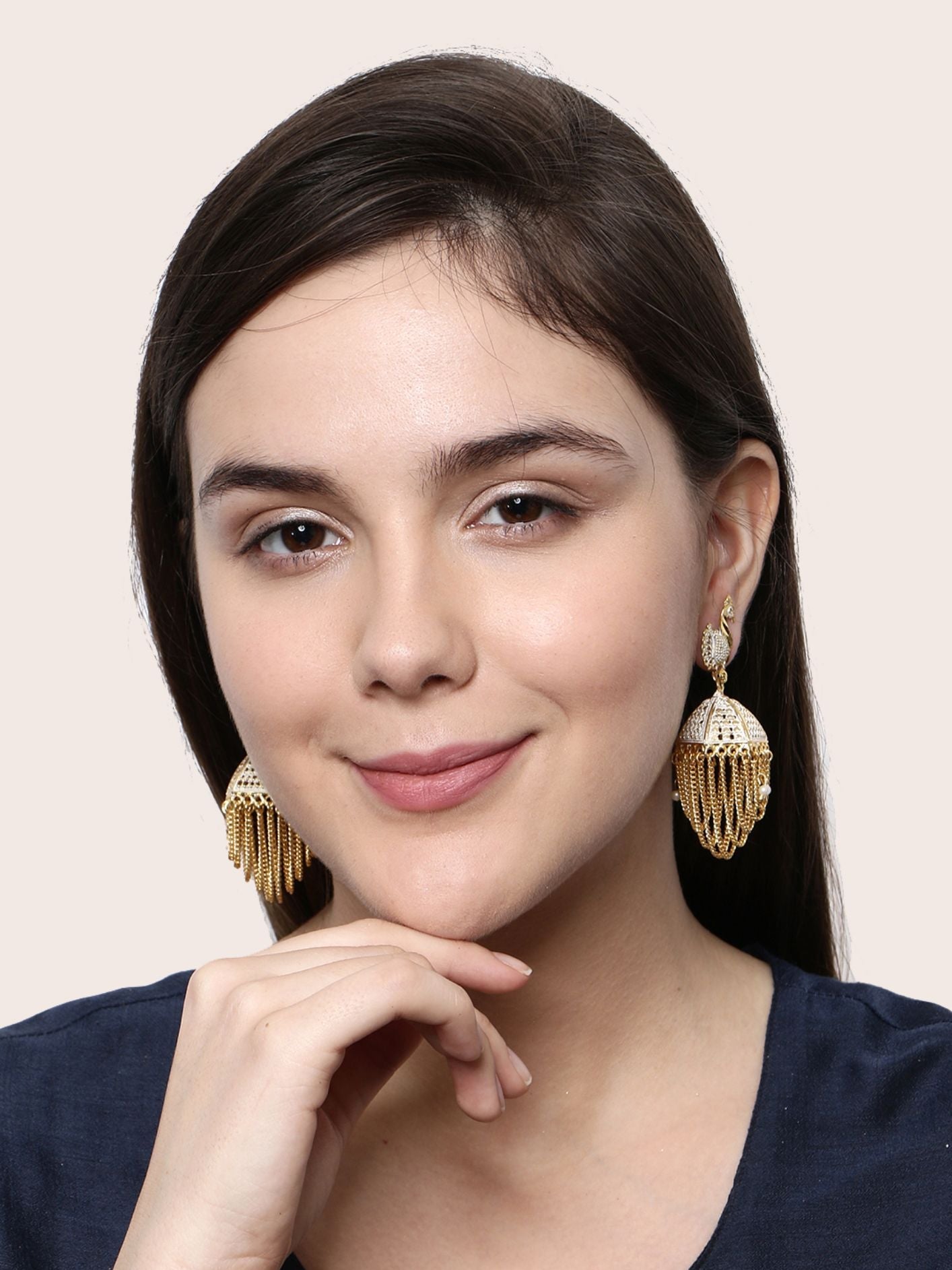 Women's Gold Plated & White Enamelled Peacock Shaped Jhumkas