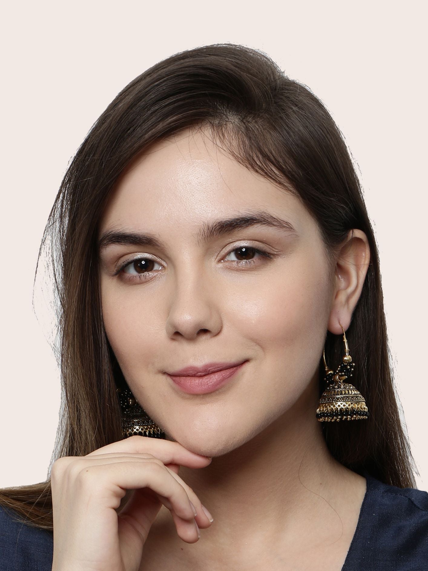 Women's Black & Gold-Plated Enamelled Dome Shaped Jhumkas