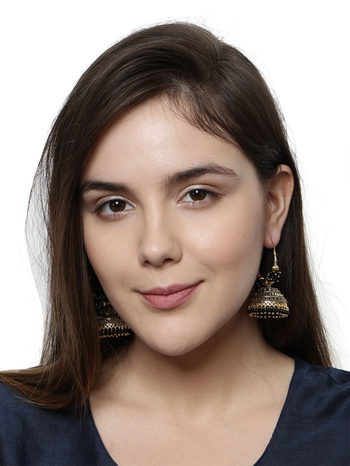 Women's Black & Gold-Plated Enamelled Dome Shaped Jhumkas