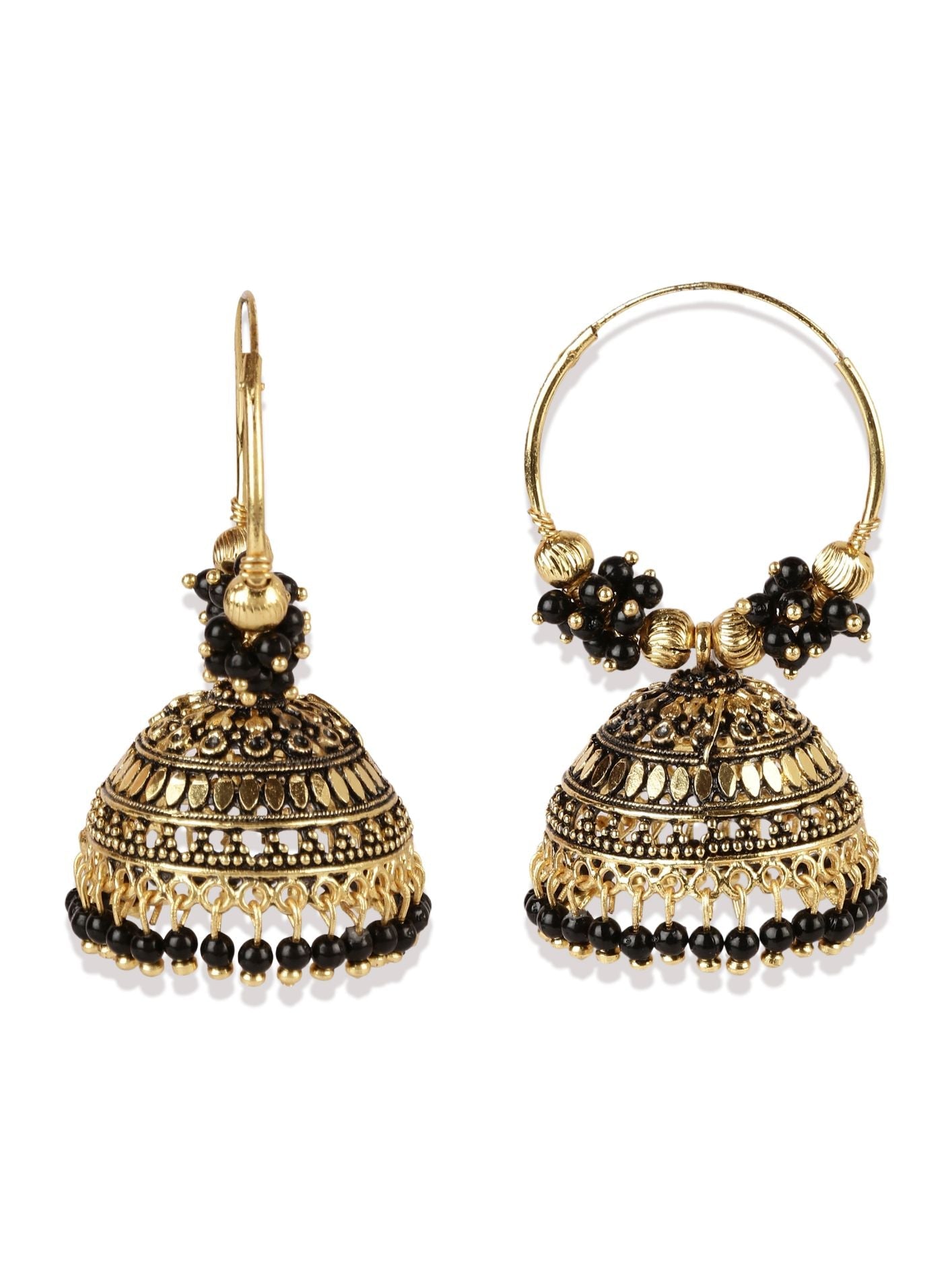 Women's Black & Gold-Plated Enamelled Dome Shaped Jhumkas