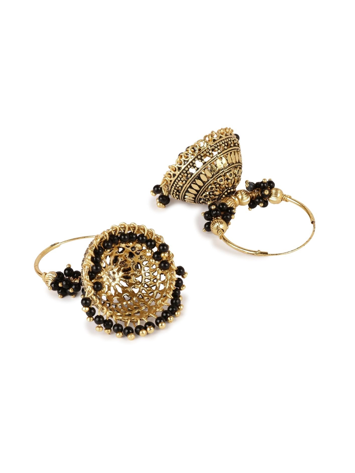 Women's Black & Gold-Plated Enamelled Dome Shaped Jhumkas