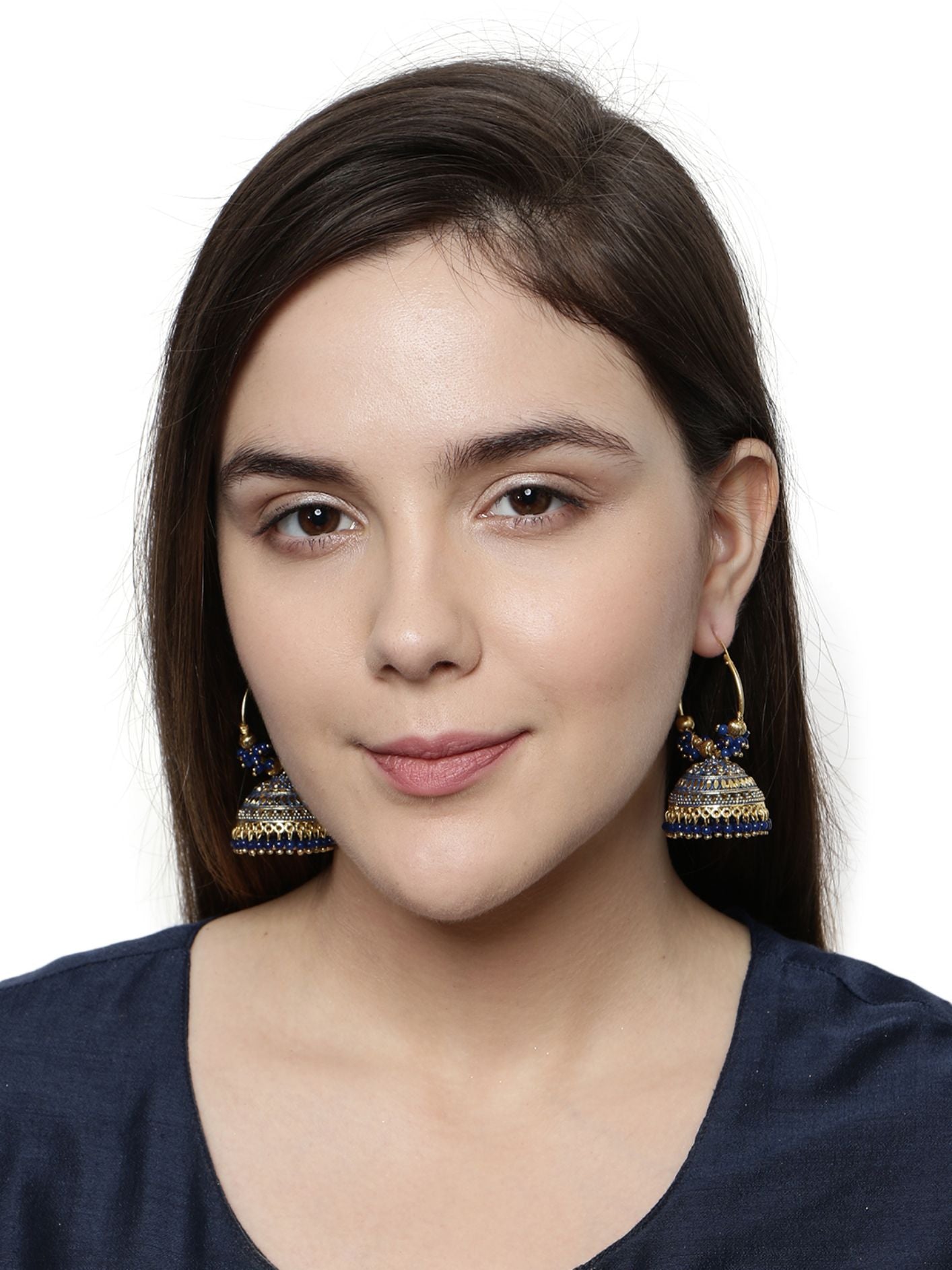 Women's Blue & Gold-Plated Enamelled Dome Shaped Jhumkas