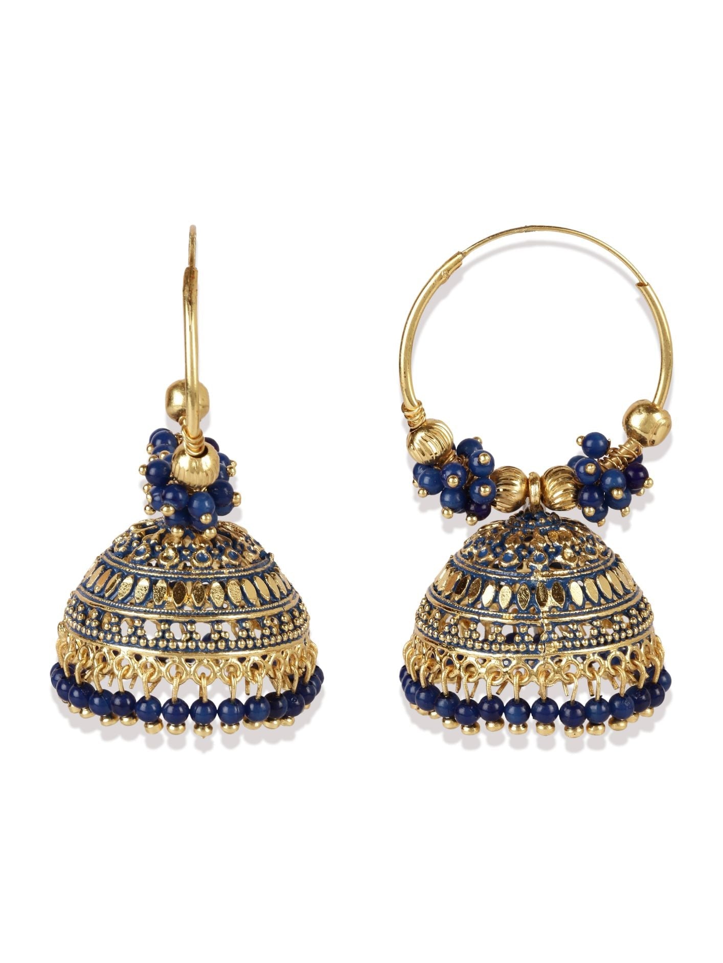 Women's Blue & Gold-Plated Enamelled Dome Shaped Jhumkas