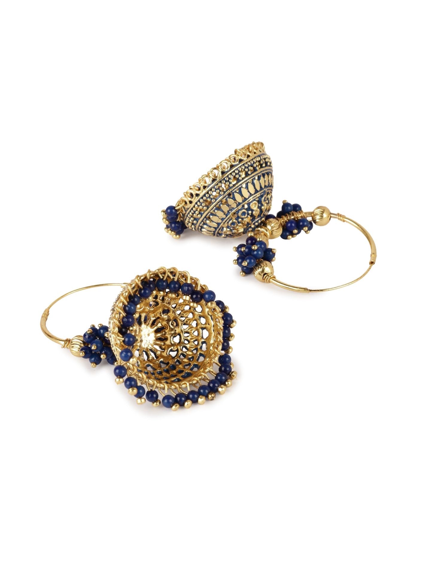 Women's Blue & Gold-Plated Enamelled Dome Shaped Jhumkas