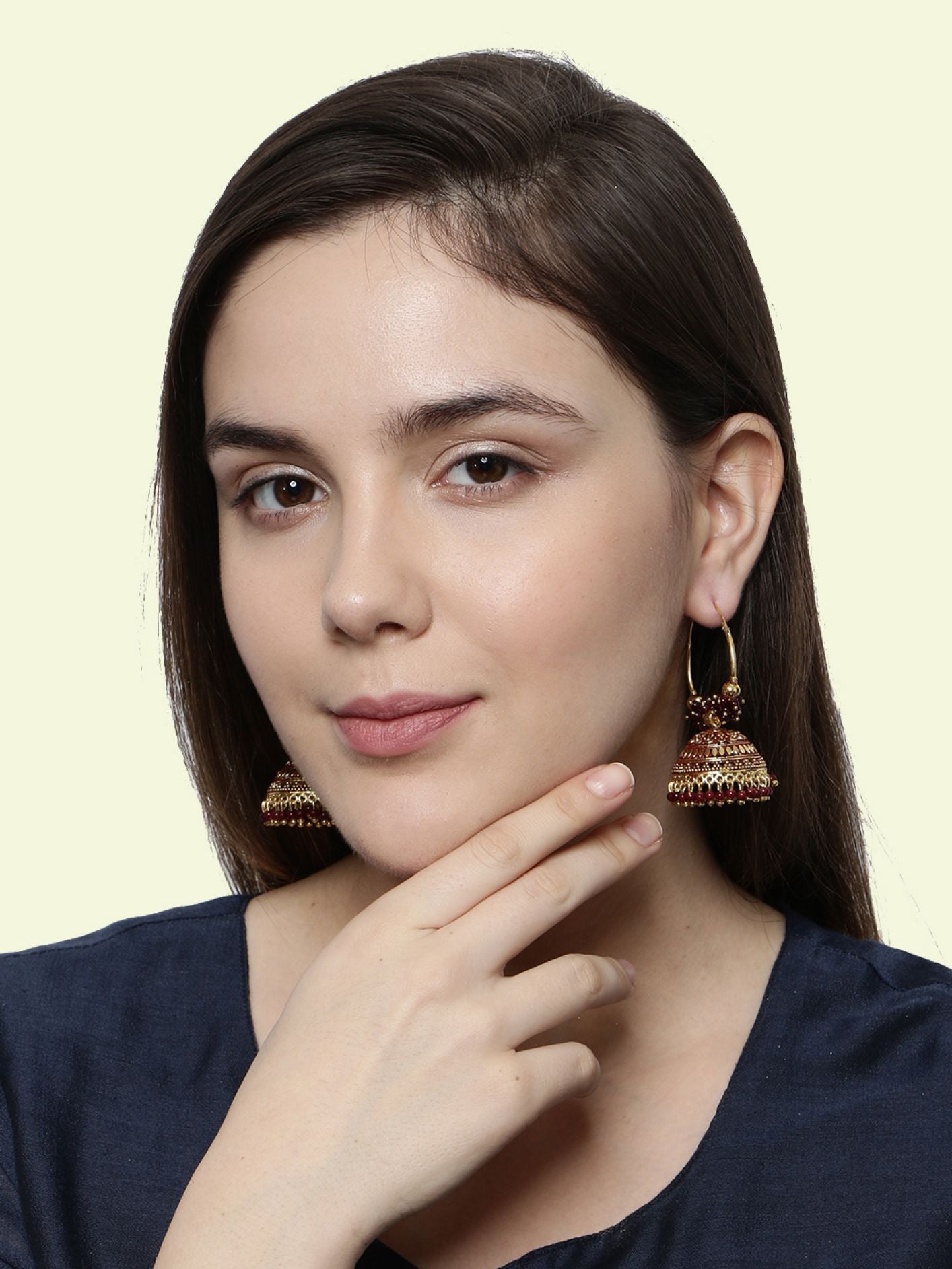 Women's Maroon & Gold-Plated Enamelled Dome Shaped Jhumkas