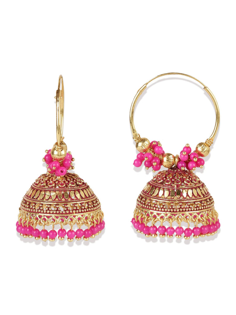 Women's Pink & Gold-Plated Enamelled Dome Shaped Jhumkas